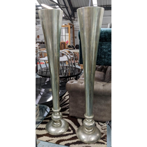 451 - FLOOR VASES, a pair, 182cm H, silver painted finish. (2)