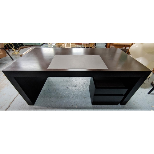 452 - DESK AND CABINET, contemporary design, leather detail, two drawers on each desk, 193cm x 92cm x 78cm... 