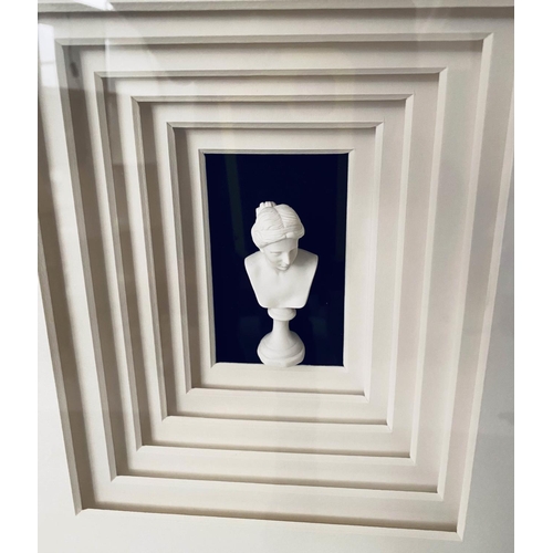 510 - MINIATURE BUSTS DISPLAY, framed and glazed, 110cm x 100cm.