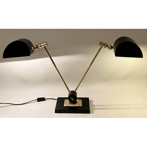 511 - DESK LAMP, 51cm x 65cm x 17cm, two branch, 1950's Italian style.