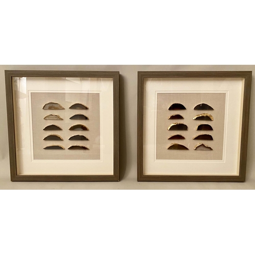 514 - AGATE STONE PIECES DISPLAYS, a pair, 50cm x 50cm, framed and glazed. (2)