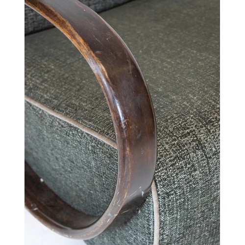 273 - HALABALA ARMCHAIRS, 81cm H x 69cm W, a pair, mid 20th century beechwood, in grey fabric. (2)