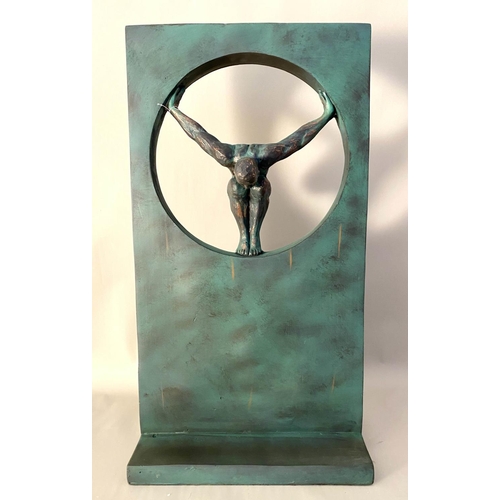 481 - CONTEMPORARY SCHOOL SCULPTURAL STYLE, untitled faux verdigris bronze, 81cm x 44cm x 25cm.