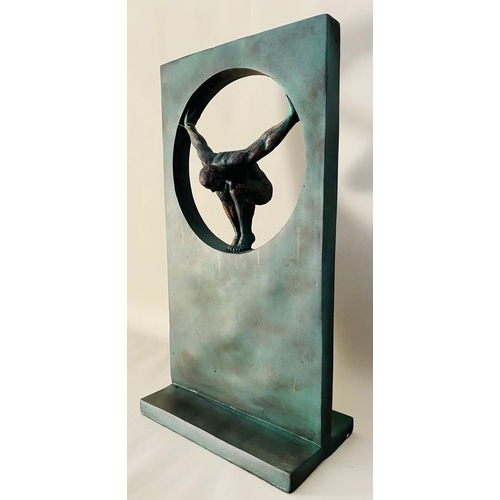 481 - CONTEMPORARY SCHOOL SCULPTURAL STYLE, untitled faux verdigris bronze, 81cm x 44cm x 25cm.