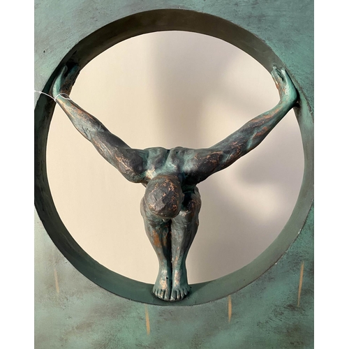 481 - CONTEMPORARY SCHOOL SCULPTURAL STYLE, untitled faux verdigris bronze, 81cm x 44cm x 25cm.