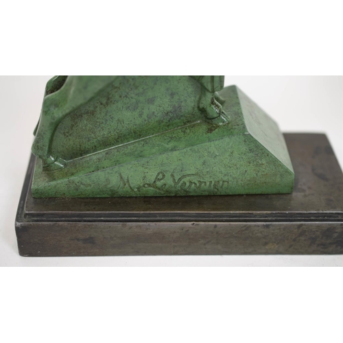 119 - BOOKENDS, a pair, signed M. Le Vennier, Art Deco rams in green on metal bases. 18cm H x 13cm W. (2)