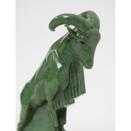 119 - BOOKENDS, a pair, signed M. Le Vennier, Art Deco rams in green on metal bases. 18cm H x 13cm W. (2)