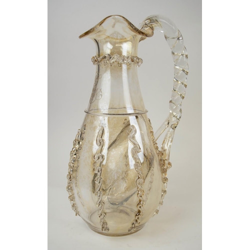 120 - MURANO WATER PITCHER, with twisted handle applied decoration and inbuilt ice bladder. 30cm H