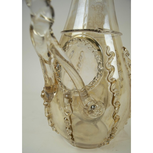 120 - MURANO WATER PITCHER, with twisted handle applied decoration and inbuilt ice bladder. 30cm H