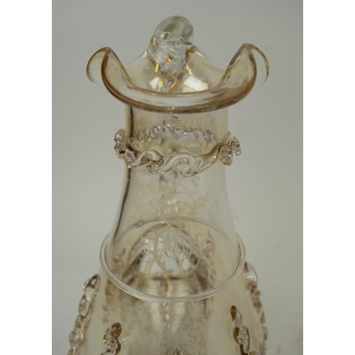 120 - MURANO WATER PITCHER, with twisted handle applied decoration and inbuilt ice bladder. 30cm H