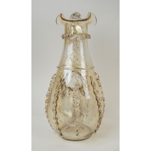 120 - MURANO WATER PITCHER, with twisted handle applied decoration and inbuilt ice bladder. 30cm H