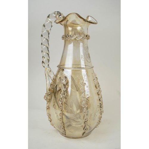 120 - MURANO WATER PITCHER, with twisted handle applied decoration and inbuilt ice bladder. 30cm H