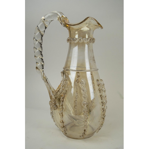 120 - MURANO WATER PITCHER, with twisted handle applied decoration and inbuilt ice bladder. 30cm H