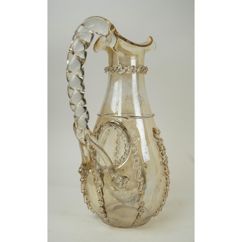 120 - MURANO WATER PITCHER, with twisted handle applied decoration and inbuilt ice bladder. 30cm H