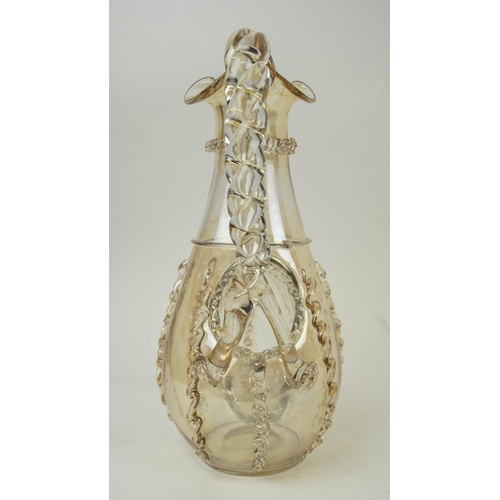 120 - MURANO WATER PITCHER, with twisted handle applied decoration and inbuilt ice bladder. 30cm H