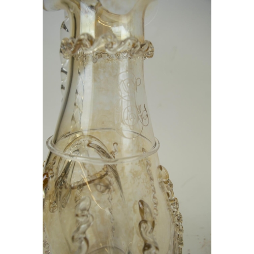 120 - MURANO WATER PITCHER, with twisted handle applied decoration and inbuilt ice bladder. 30cm H