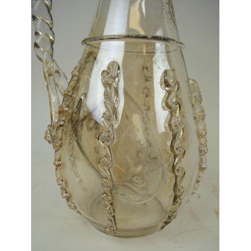 120 - MURANO WATER PITCHER, with twisted handle applied decoration and inbuilt ice bladder. 30cm H