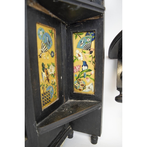 136 - AESTHETIC MOVEMENT MANTEL CLOCK, ebonised with gilt and chinoiserie hand painted bird and foliate de... 