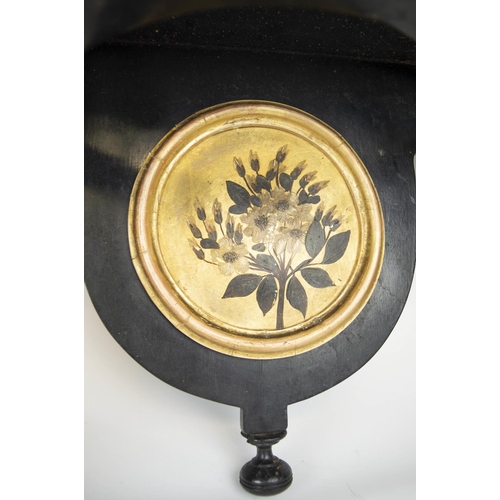 136 - AESTHETIC MOVEMENT MANTEL CLOCK, ebonised with gilt and chinoiserie hand painted bird and foliate de... 