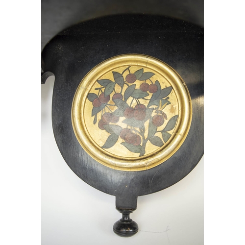 136 - AESTHETIC MOVEMENT MANTEL CLOCK, ebonised with gilt and chinoiserie hand painted bird and foliate de... 