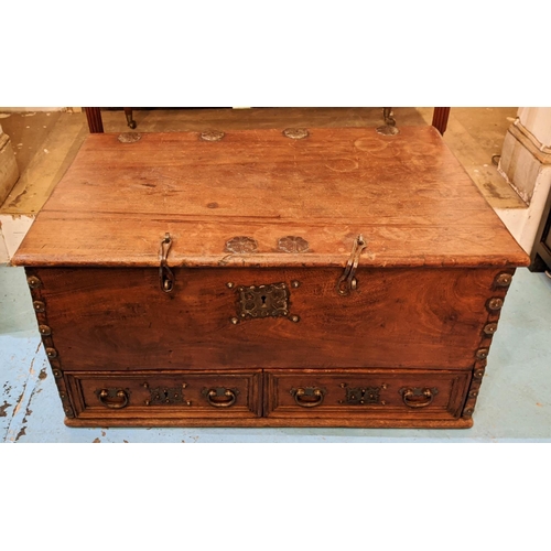 340 - TRUNK, 45cm H x 93cm W x 58cm D, 17th/18th century Portuguese teak and iron bound, with hinged top a... 