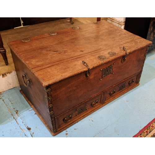 340 - TRUNK, 45cm H x 93cm W x 58cm D, 17th/18th century Portuguese teak and iron bound, with hinged top a... 