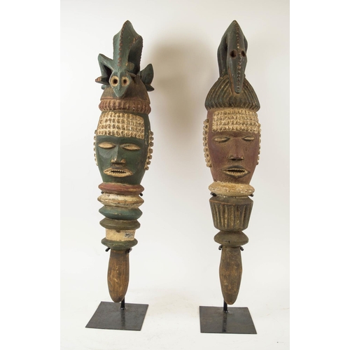 112 - WITHDRAWN - IBIBIO POSTS, a pair, Nigerian, carved and painted wood 70cm H (2)