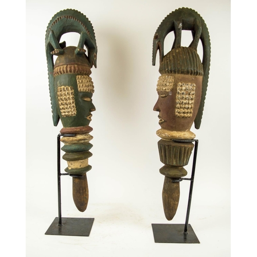 112 - WITHDRAWN - IBIBIO POSTS, a pair, Nigerian, carved and painted wood 70cm H (2)