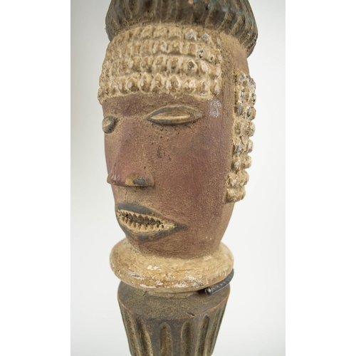 112 - WITHDRAWN - IBIBIO POSTS, a pair, Nigerian, carved and painted wood 70cm H (2)