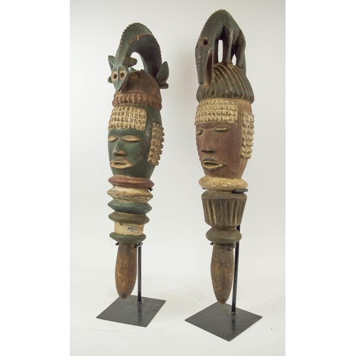 112 - WITHDRAWN - IBIBIO POSTS, a pair, Nigerian, carved and painted wood 70cm H (2)