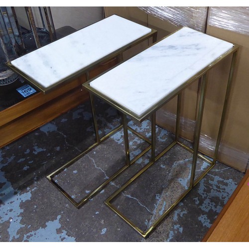 545 - MARTINI TABLES, a pair, 60cm x 46cm x 22cm, gilt metal, marble inserts. (2)