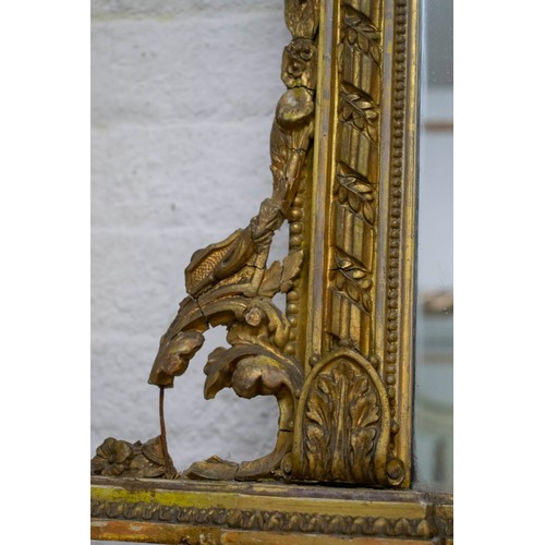 210 - OVERMANTEL MIRROR, 19th century, giltwood and gesso moulded, with urn crest and scroll supports, 135... 