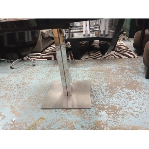 483 - EXTENDABLE DINING TABLE, 239cm diam x 76cm H at largest, contemporary drop flap design, lacquered to... 