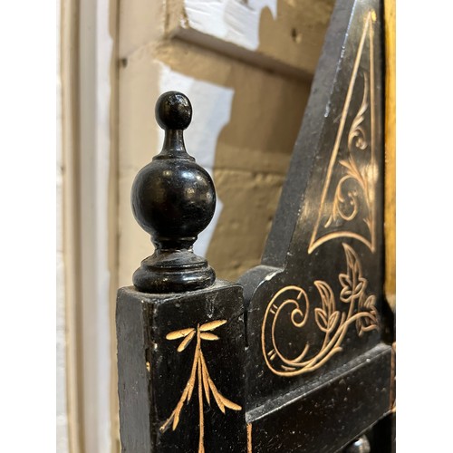 280 - AESTHETIC OVERMANTEL, 121cm W x 131cm H, Victorian ebonised with bird and floral decoration.