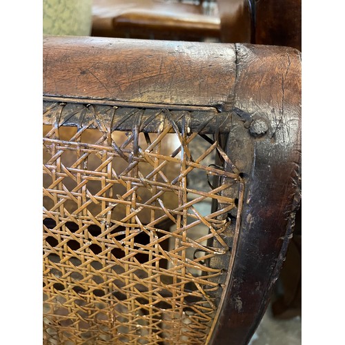 236 - ANGLO INDIAN SEAT, mid 19th century, carved teak and cane panelled, with reeded turned supports and ... 