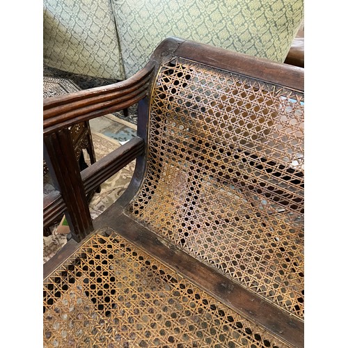236 - ANGLO INDIAN SEAT, mid 19th century, carved teak and cane panelled, with reeded turned supports and ... 
