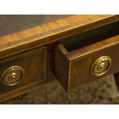 173 - SOFA TABLE, 71cm H x 96cm x 64cm, 149cm open, Regency style mahogany and satinwood with two drawers.