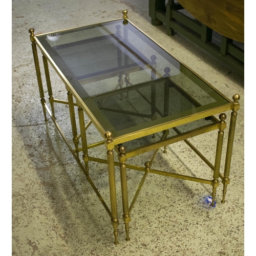 175 - A NEST OF THREE TABLES, largest 49cm H x 90cm W x 48cm D, smallest 43cm H x 39cm W, mid 20th century... 