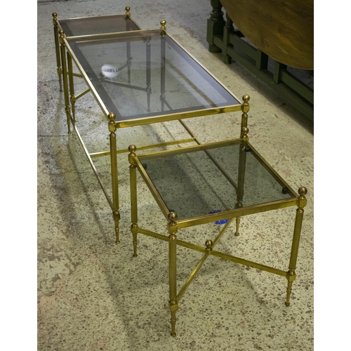 175 - A NEST OF THREE TABLES, largest 49cm H x 90cm W x 48cm D, smallest 43cm H x 39cm W, mid 20th century... 