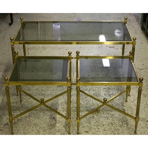 175 - A NEST OF THREE TABLES, largest 49cm H x 90cm W x 48cm D, smallest 43cm H x 39cm W, mid 20th century... 