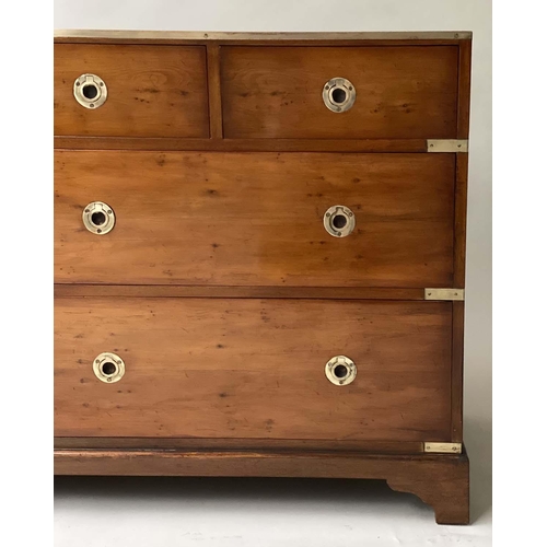 192 - CAMPAIGN LOW CHEST, Georgian design figured yew and brass bound with seven drawers, 153cm x 46cm x 7... 