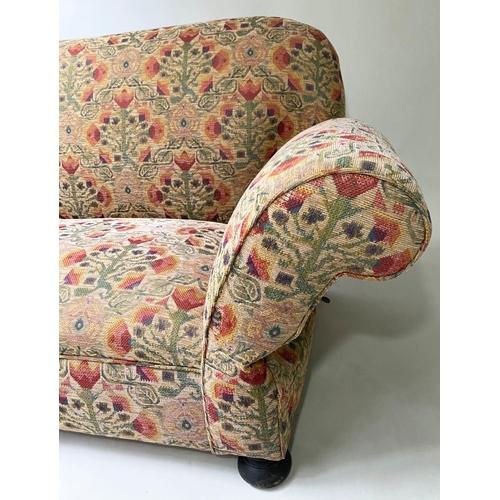 182 - DROP END SOFA, Victorian tapestry style upholstery with drop end arm, 160cm W.