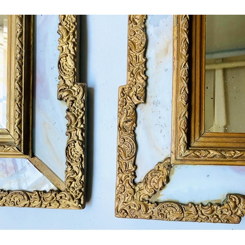 183 - WALL MIRRORS, a pair, rectangular late 19th/early 20th century gilt and marble framed. (2)