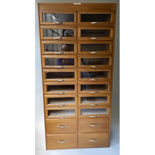 186 - HABERDASHERY CABINET, mid 20th century oak and beech with sixteen glazed drawers by Corbett & Co Bir... 