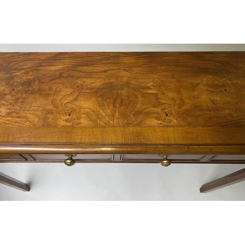 178 - HALL TABLE, George III design burr walnut and crossbanded with four drawers, 76cm H x 130cm x 30cm.