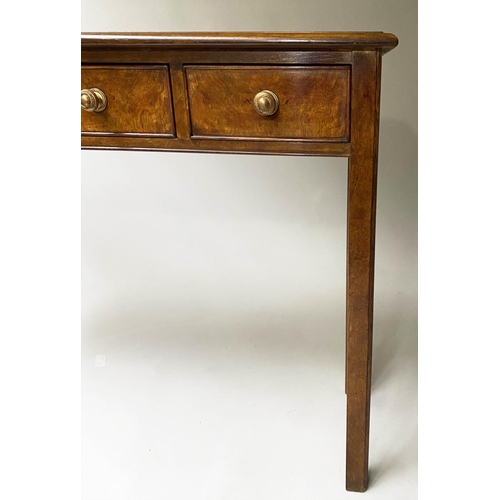 178 - HALL TABLE, George III design burr walnut and crossbanded with four drawers, 76cm H x 130cm x 30cm.