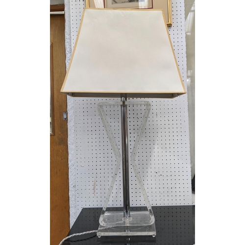 557 - TABLE LAMP, contemporary design, lucite and chrome, with shade, 80cm H x 43cm x 22cm.