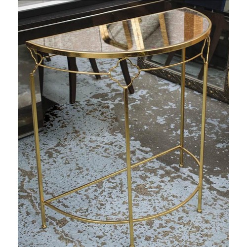 563 - DEMI LUNE CONSOLE TABLE, 80cm x 40cm x 91cm antiqued mirrored top.