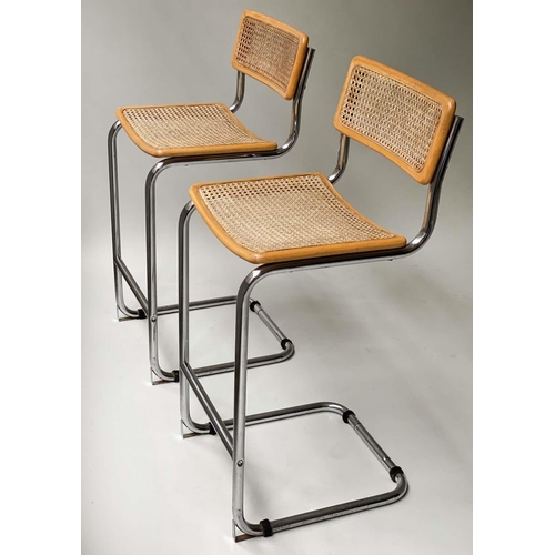 562 - MARCEL BREUER INSPIRED BAR STOOLS, a pair, 96cm H x 68cm. (2)