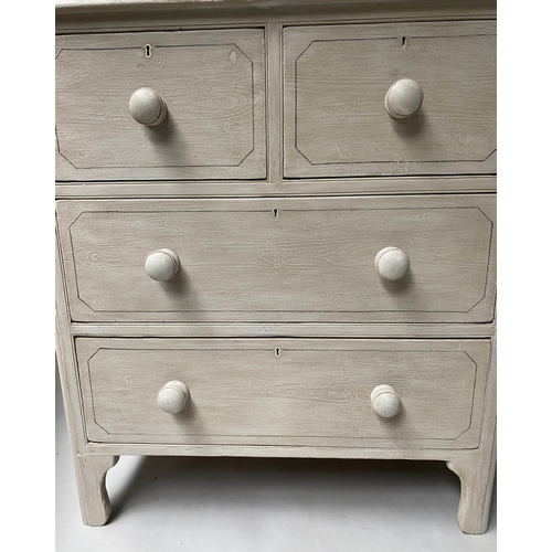 155 - VICTORIAN PAINTED CHEST, grey painted and black lined, with two short and two long drawers, 93cm x 5... 